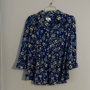 Kim Rogers Blue and Yellow Floral Blouse